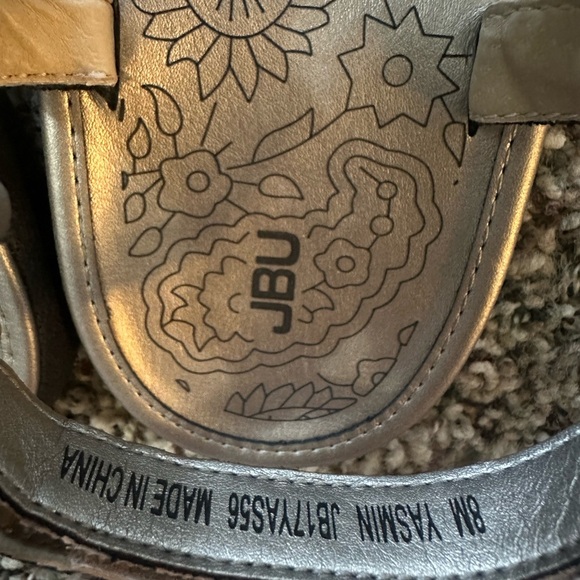 JBU Silver Sandals with Sparkled Ankle Straps and Floral Patterned Base - Picture 4 of 4